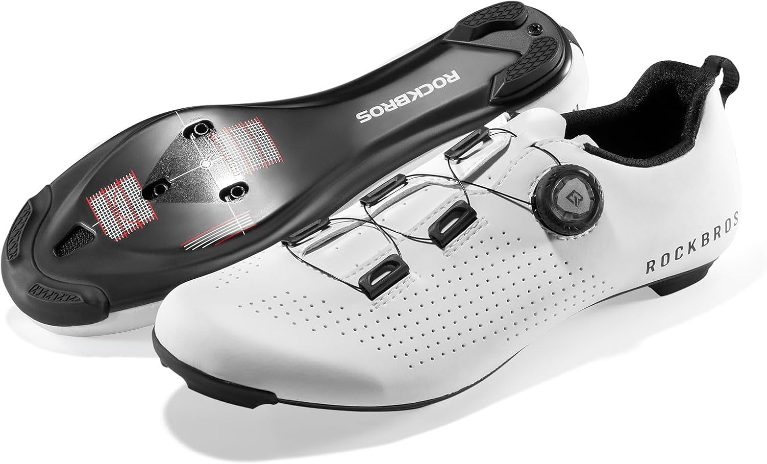 (40) Sapatos de Ciclismo ROCKBROS CR5 Sola de Carbono Compatíveis SPD/Look - Branco