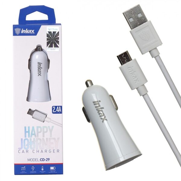 F126X3036_1780586365647_0 Carregador de Isqueiro Dual USB 2.4A com Cabo Micro USB Inkax CD-29