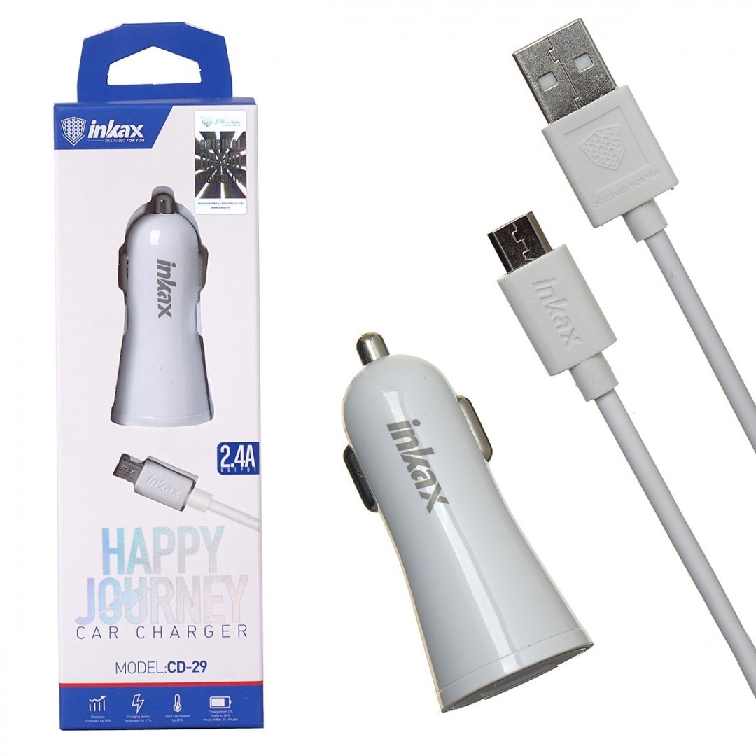Carregador de Isqueiro Dual USB 2.4A com Cabo Micro USB Inkax CD-29