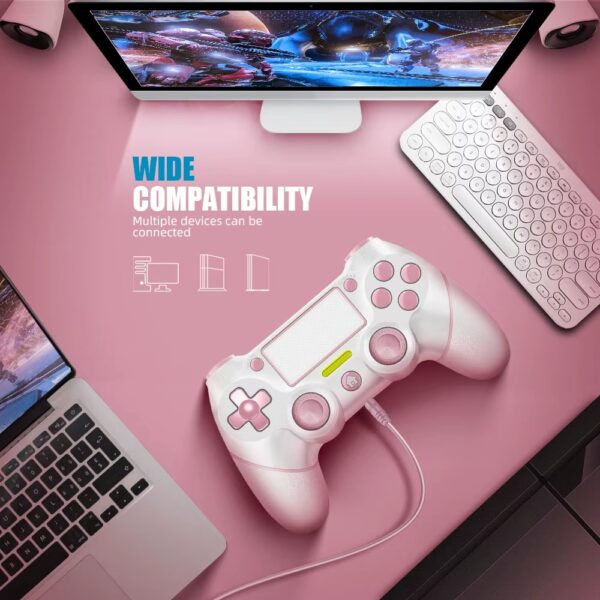 Comando sem Fios Rosa com Touchpad e Vibração Dupla para PS4 e PC