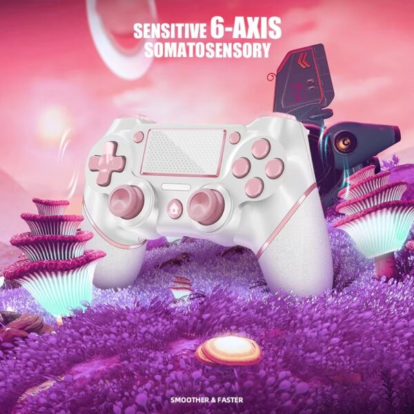 Comando sem Fios Rosa com Touchpad e Vibração Dupla para PS4 e PC