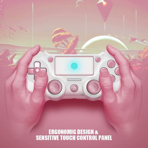 Comando sem Fios Rosa com Touchpad e Vibração Dupla para PS4 e PC