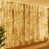 (3x3m) Cortina de Luzes LED HXWEIYE HY100150 300 LEDs 8 Modos com Comando - Branco Quente