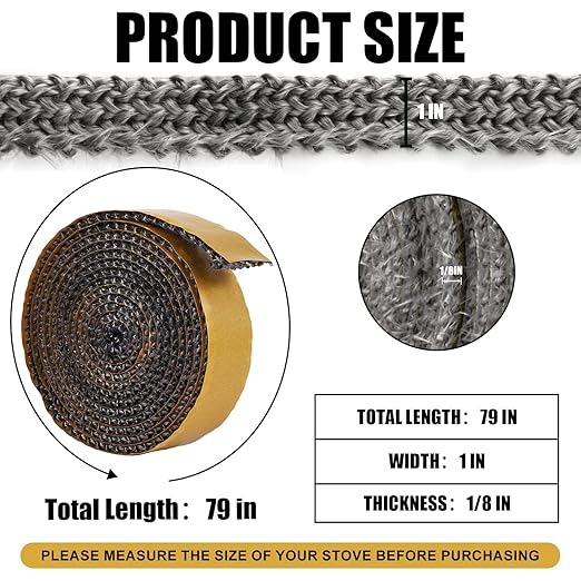 (2m) Fita de Vedação 3 mm x 2.5 cm x 2 m Autocolante para Lareira Resistente a 550°C - Preto