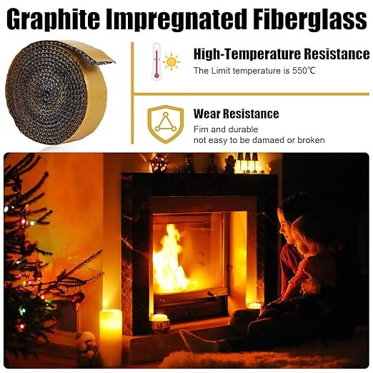 (2m) Fita de Vedação 3 mm x 2.5 cm x 2 m Autocolante para Lareira Resistente a 550°C - Preto