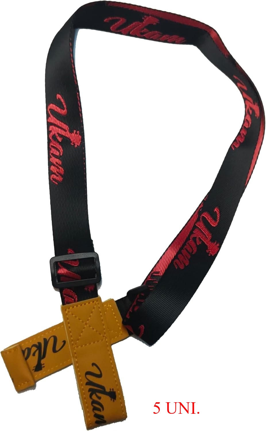 (x5) Correia para Guitarra Ukam AM0703 Gancho Duplo Ajustável 100-152cm - Preto/Vermelho