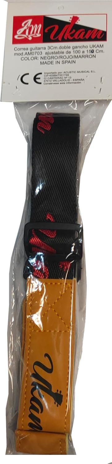 F126X3073_paste_1780588441820_2 (x5) Correia para Guitarra Ukam AM0703 Gancho Duplo Ajustável 100-152cm - Preto/Vermelho