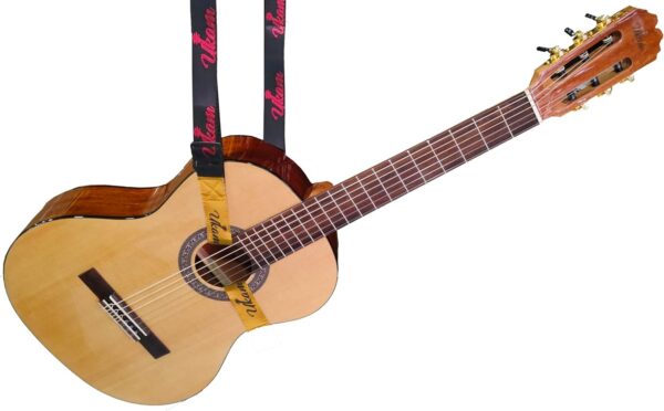 F126X3073_paste_1780588441820_3 (x5) Correia para Guitarra Ukam AM0703 Gancho Duplo Ajustável 100-152cm - Preto/Vermelho