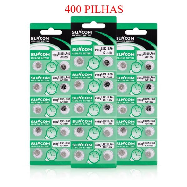 400 Pilhas Alcalinas AG1 LR621 LR60 1,55V para Relógios e Pequenos Dispositivos