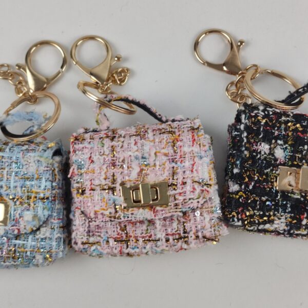 x30 Lote Estojo Porta-Auscultadores em Tweed Elegante com Porta-Chaves Dourado