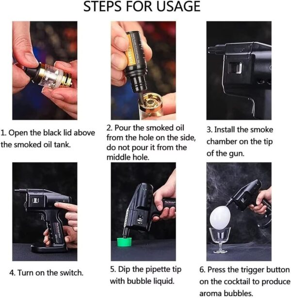 Pistola de Defumação 5 Sabores e Bolhas Comestíveis Gourmet Cocktail Smoked Bubble Gun