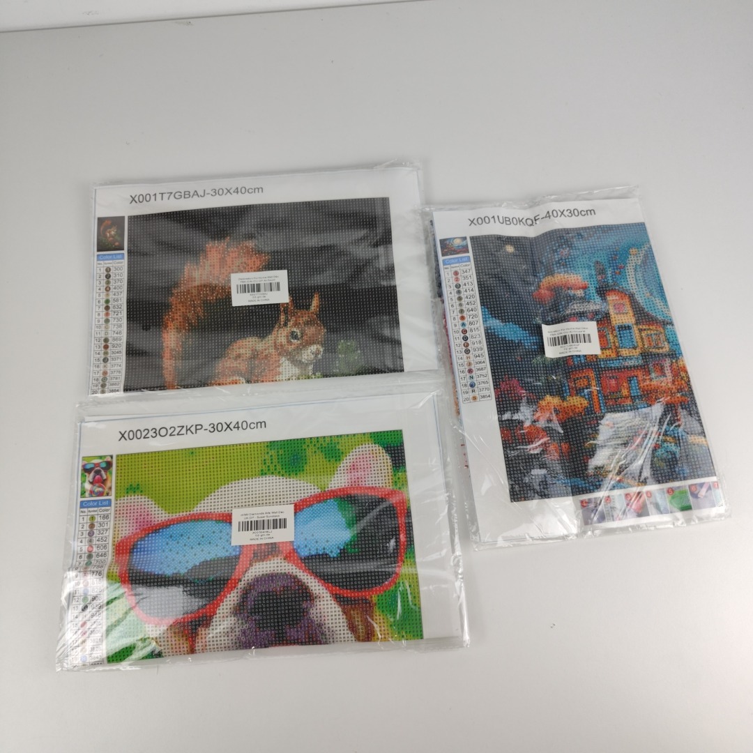 Conjunto 3 Kits de Pintura Diamante DIY com Animais e Paisagem Colorida