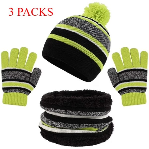 F126X3109_1780591194257_0 (x3) Conjunto de Inverno Infantil Gorro Cachecol Gola e Luvas 3-8 Anos