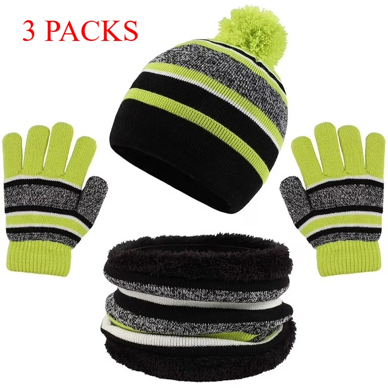 (x3) Conjunto de Inverno Infantil Gorro Cachecol Gola e Luvas 3-8 Anos