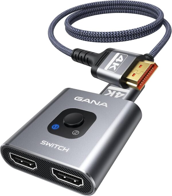 Switch HDMI GANA 4K@60Hz Bidirecional 2 Entradas 1 Saída com Cabo - Cinzento