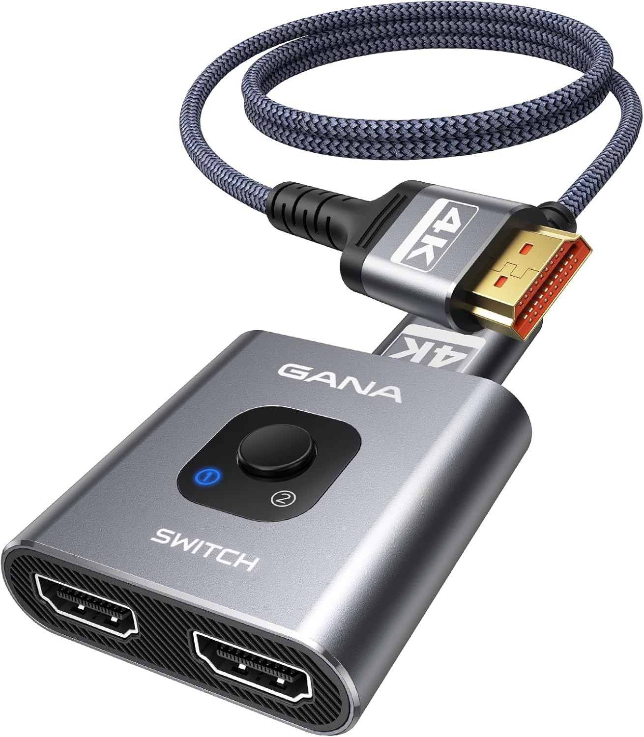 Switch HDMI GANA 4K@60Hz Bidirecional 2 Entradas 1 Saída com Cabo - Cinzento