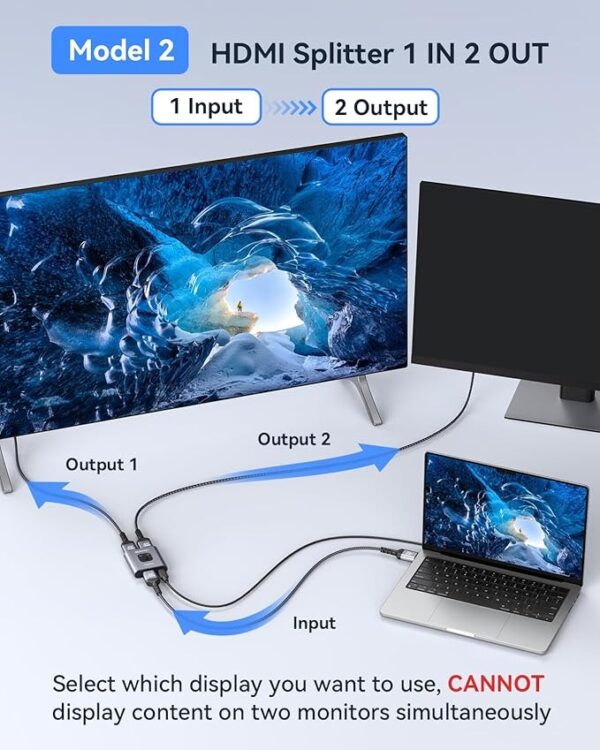 Switch HDMI GANA 4K@60Hz Bidirecional 2 Entradas 1 Saída com Cabo - Cinzento