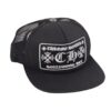 Boné Trucker Premium Preto Estilo Rock de Luxo com Bordado Gótico Contrastante