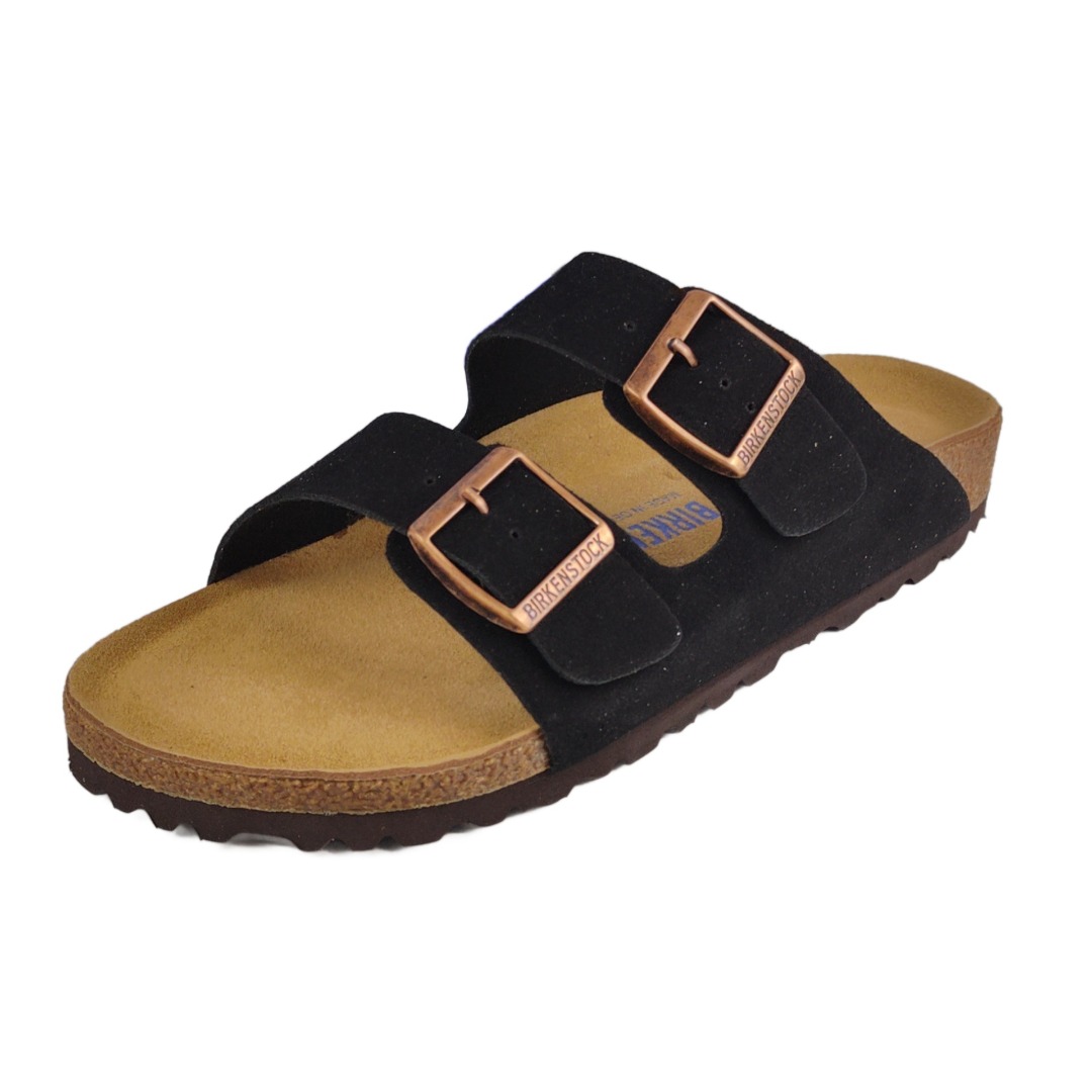 (40) Sandálias Birkenstock Arizona Pretas com Duas Fivelas em Tom Cobre