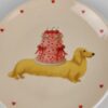 (x9) Prato Decorativo Sobremesa 15,5 cm com Teckel e Bolo de Cerejas em Estilo Romântico