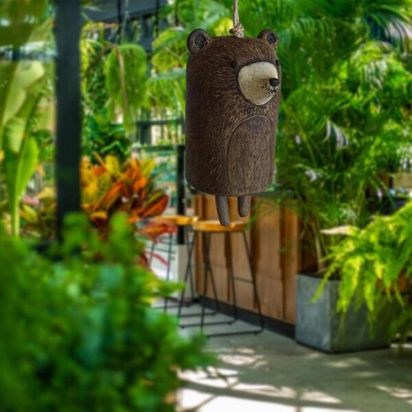 Carrilhão de Vento Urso Rústico em Resina para Jardim e Alpendre - Castanho YOUGE