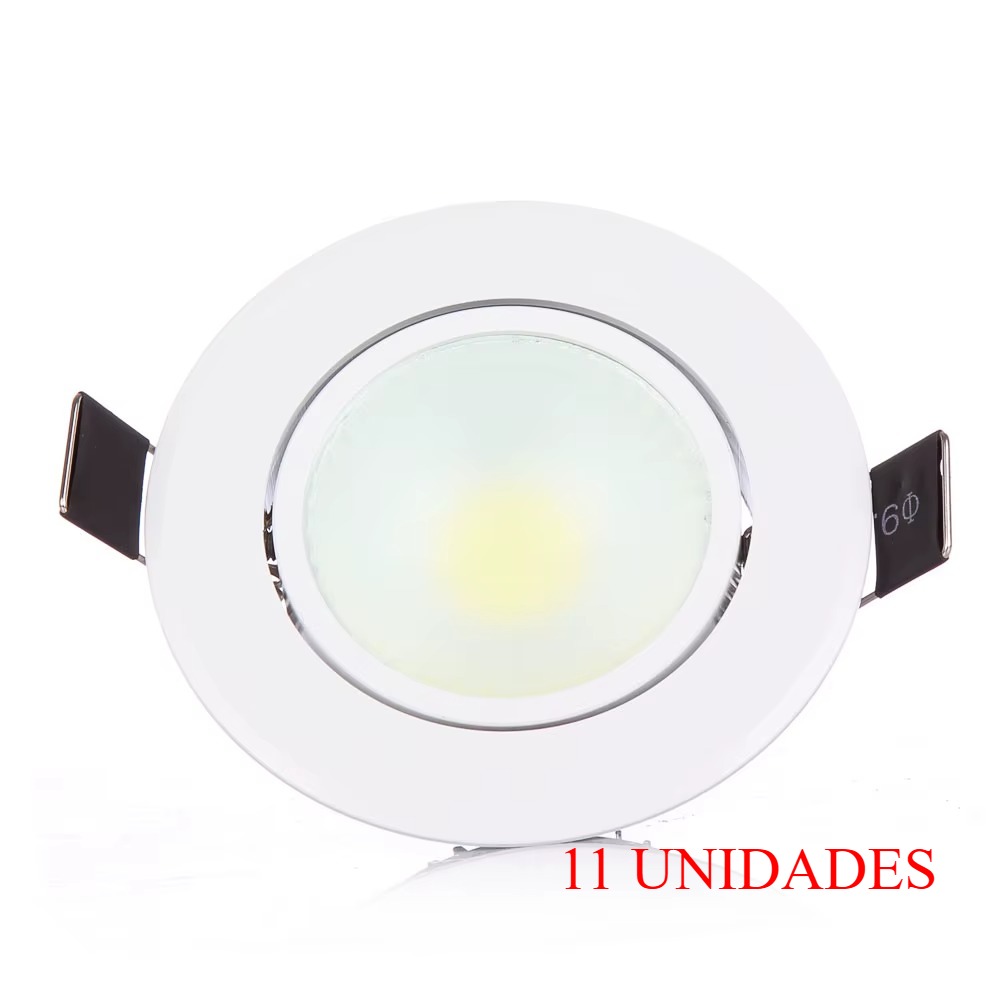 (x11) Projetor LED de Embutir COB Regulável 5W com Driver - Branco Quente