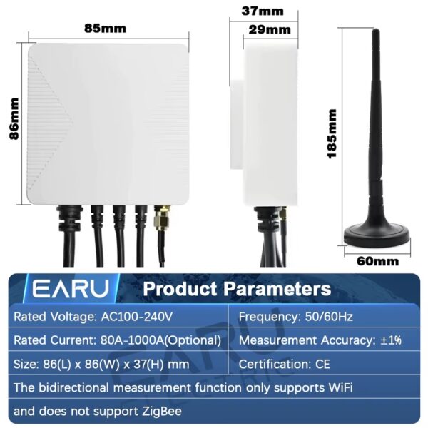 Medidor de Energia Tuya Wi-Fi 80A Bidirecional Trifásico com Pinça - Branco