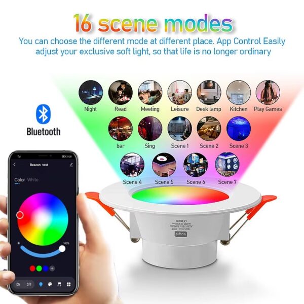 Downlight LED Inteligente Tuya RGB+CW WiFi Controlo Voz 10W