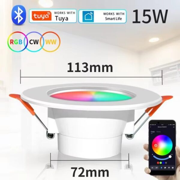 Downlight LED Inteligente Tuya RGB+CW WiFi Controlo Voz 10W