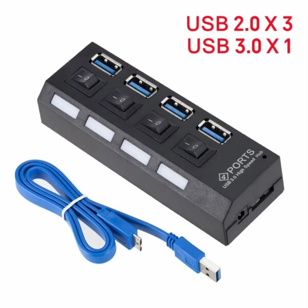 Hub USB 3.0 4 Portas 5Gbps Super Speed Compacto - Preto