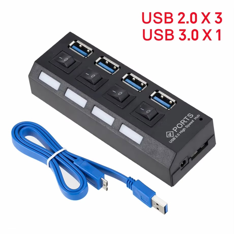 Hub USB 3.0 4 Portas 5Gbps Super Speed Compacto - Preto