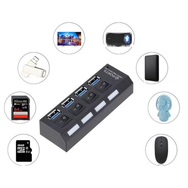 Hub USB 3.0 4 Portas 5Gbps Super Speed Compacto - Preto
