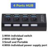 Hub USB 3.0 4 Portas 5Gbps Super Speed Compacto - Preto