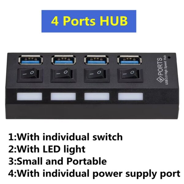 Hub USB 3.0 4 Portas 5Gbps Super Speed Compacto - Preto