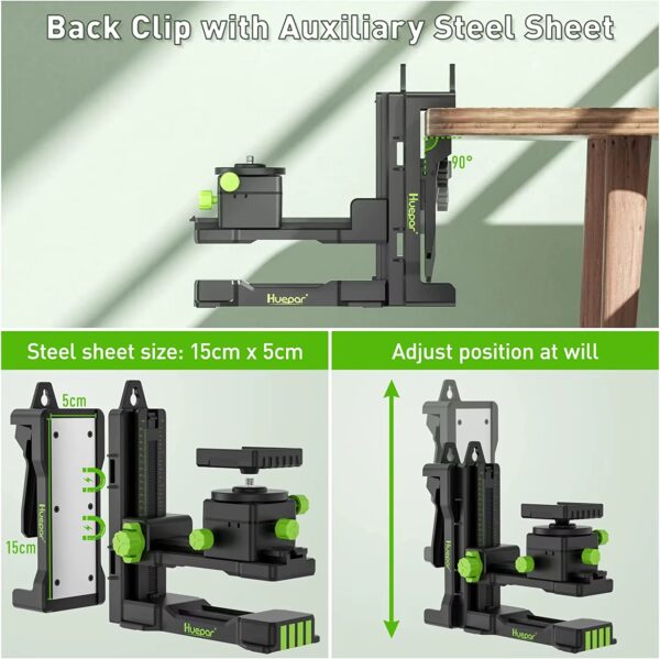 Suporte Magnético Huepar PV11+ Base Giratória para Nível Laser - Preto/Verde