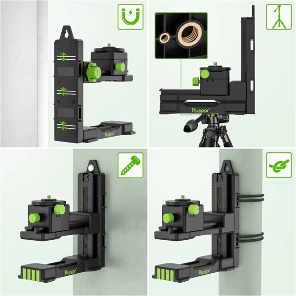 Suporte Magnético Huepar PV11+ Base Giratória para Nível Laser - Preto/Verde