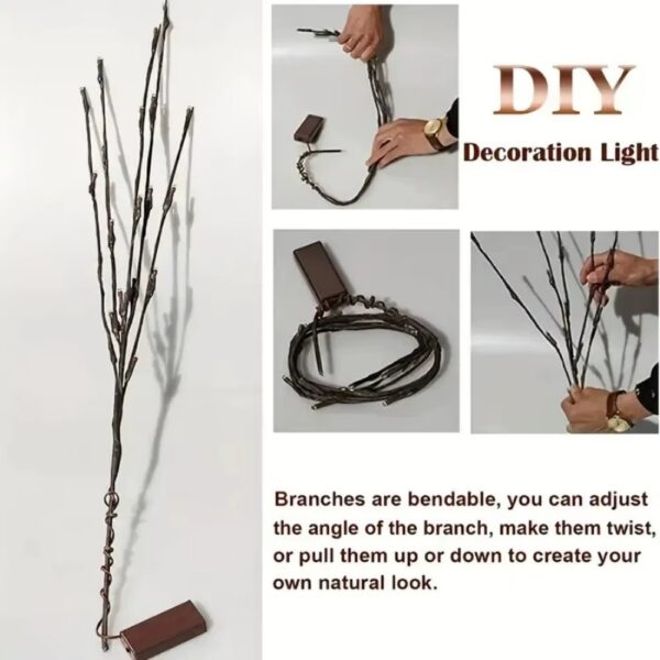 (x3) Ramo Decorativo LED 20 Luzes 28cm para Interior e Festas - Castanho