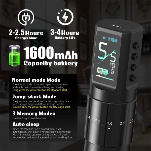 Máquina de Tatuagem Curso Ajustável 2.0-4.2mm 1600mAh Sem Fios Motor Coreless XNET Nebula