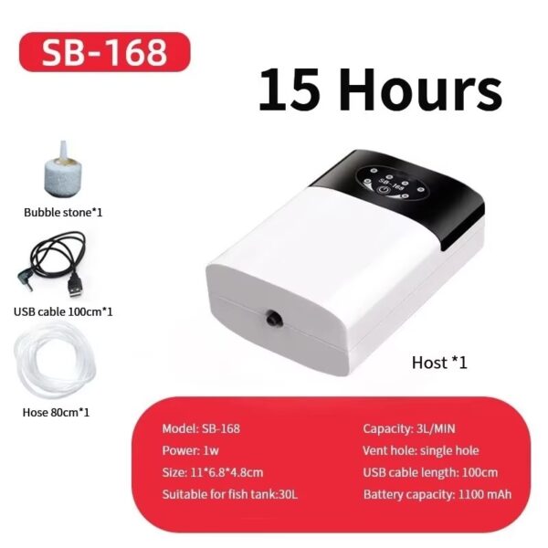 Bomba de Ar Silenciosa Portátil USB para Aquário e Pesca 1W