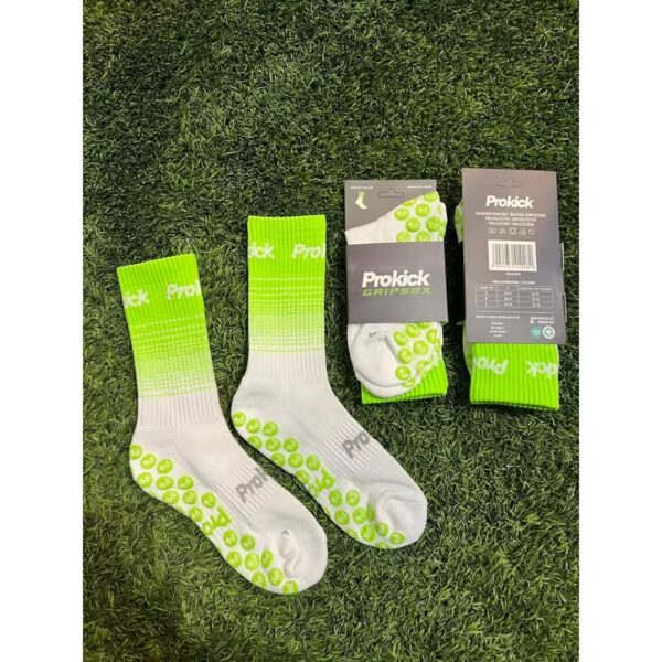 F126X3214_1780582314656_1 (38-41) 9 Pares Meias de Futebol Antiderrapantes Prokick Grip Sola de Silicone - Branco / Verde