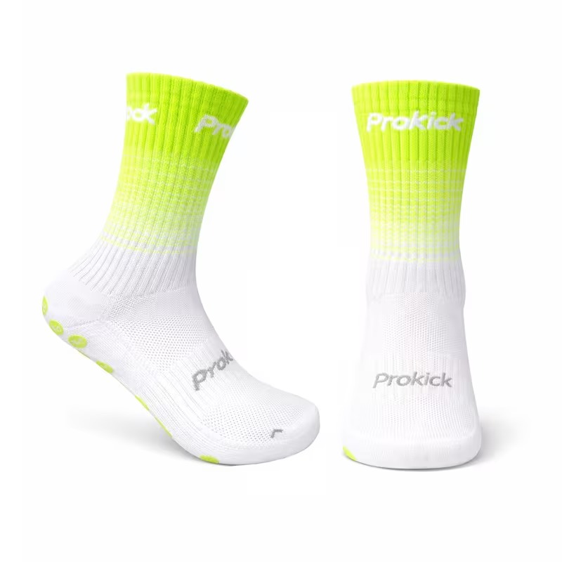(34-37) Meias de Futebol Antiderrapantes Prokick Grip Sola de Silicone - Branco / Verde