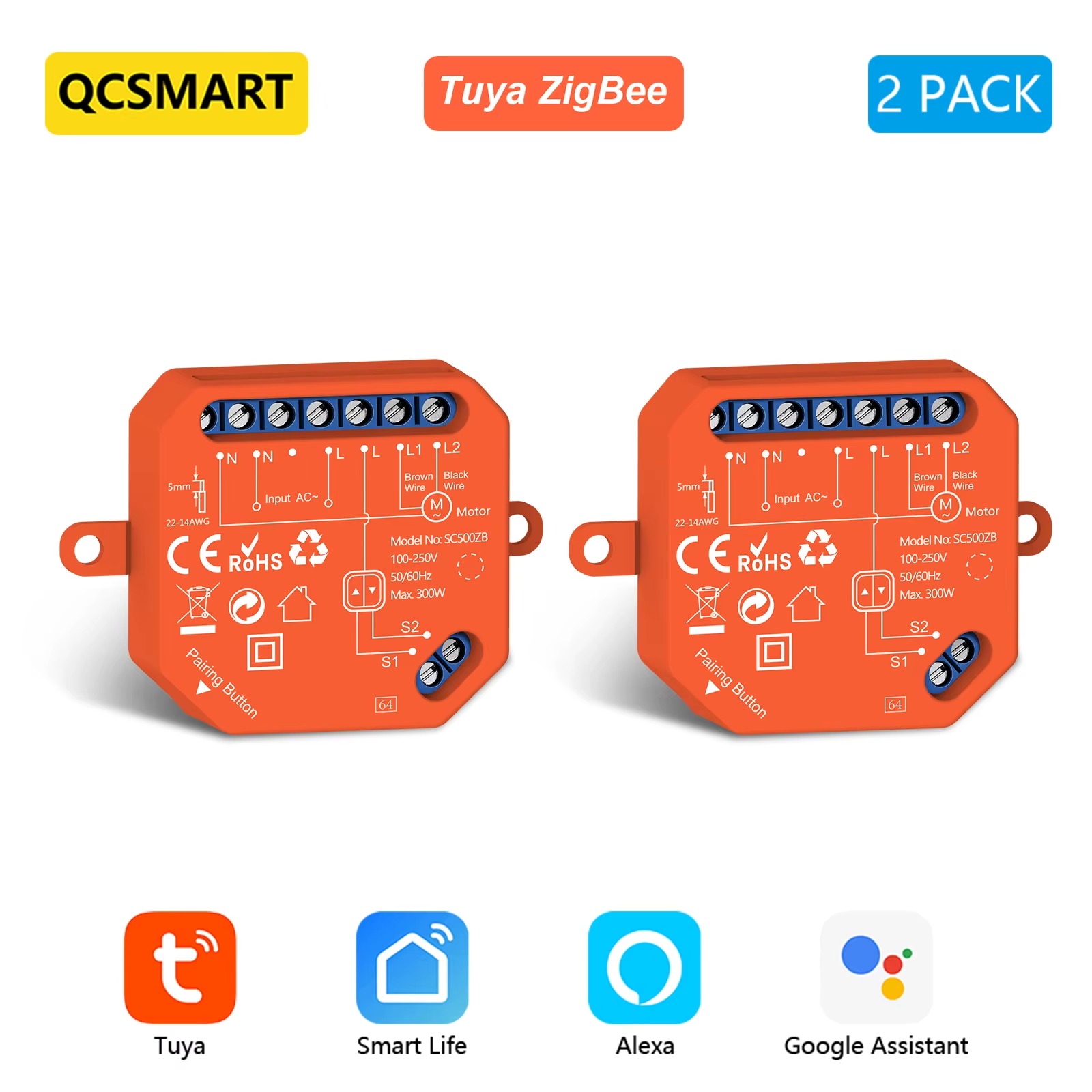 (x2) Módulo de Estores Zigbee QCSMART Tuya Smart com Controlo de Percentagem