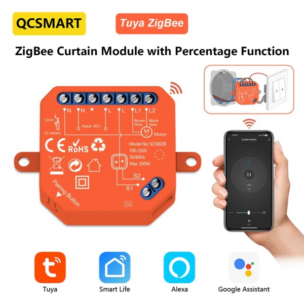 (x2) Módulo de Estores Zigbee QCSMART Tuya Smart com Controlo de Percentagem