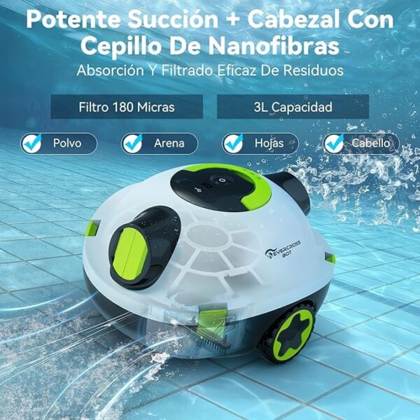 Robot Limpa-fundos EVERCROSS BOT Y10 Sem Fios 100 Min para Piscinas até 120m² - Branco