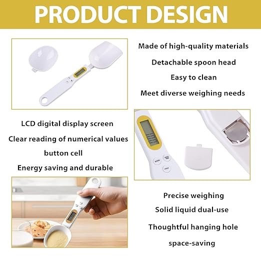 (500g) Colher Medidora Digital JiaHeHe RVII1 Precisão 0.1g com Ecrã LCD - Branco