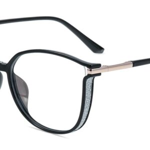 Armação de Óculos Zenni Oversized TR90 Leve com Brilhos - Preto