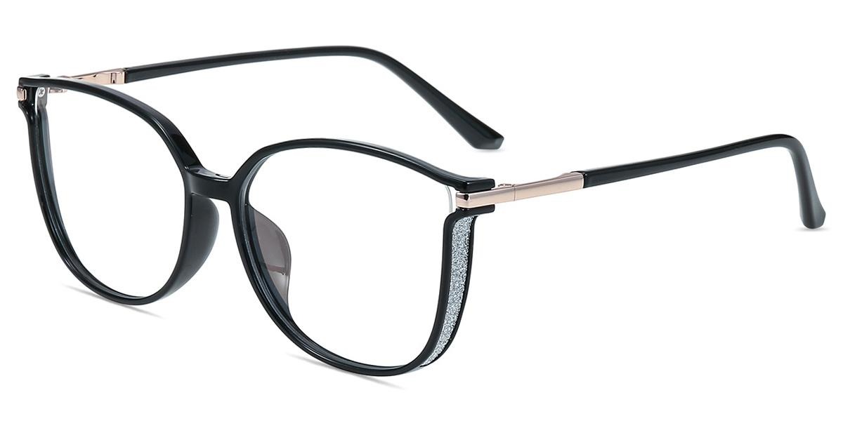 Armação de Óculos Zenni Oversized TR90 Leve com Brilhos - Preto
