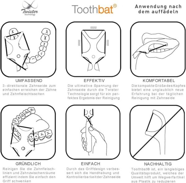 F126X3291_paste_1781807451583_5 Suporte para Fio Dental Wow Toothbat Limpeza Interdental Sistema 4 Pontas - Verde Escuro