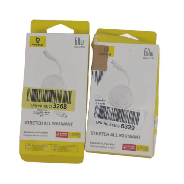 F126X3302_1781602809536_0 (1m) Cabo Retrátil Baseus Free2Pull Mini USB-C 60W Fast Charge - Branco