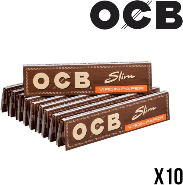 (Pack 10) Papel de Enrolar OCB Virgin Slim King Size Não Branqueado - Castanho